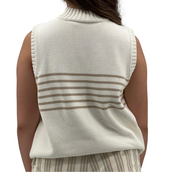 Vintage Liz Claiborne Sleeveless Sweater High Neck Chunky Knit Cream Tan | XL - Picture 6 of 9